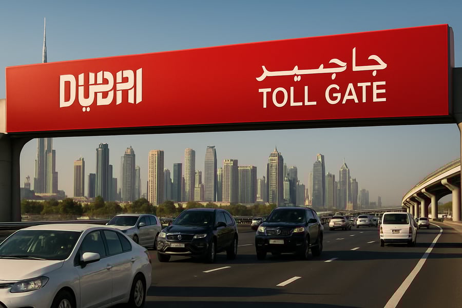 Dubai toll gate on a busy road
