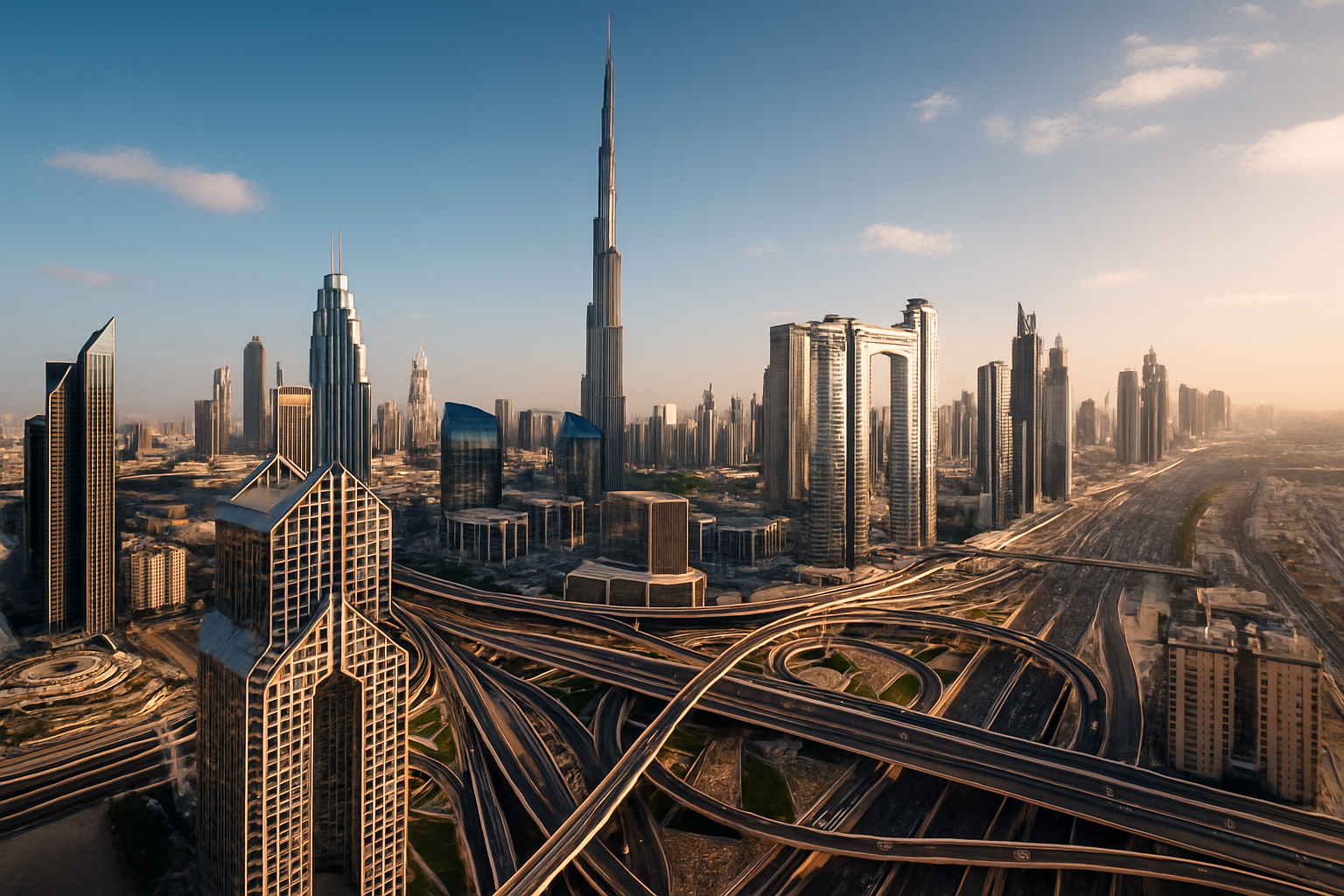 Dubai skyline with connected highways